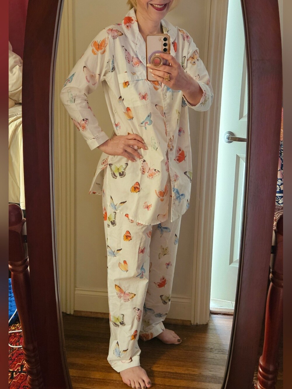 Annie Selke Pine Cone Hill Butterfly Print Cotton Pajama Set Size Small - Picture 2 of 9